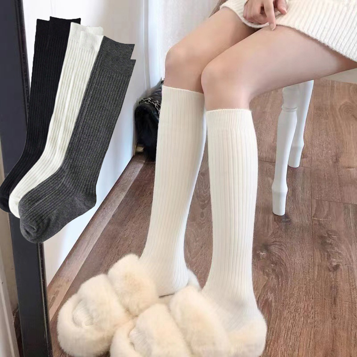 1 Pair Women's Black & White & – Boot Sock Slouchy Bewertung und Preis